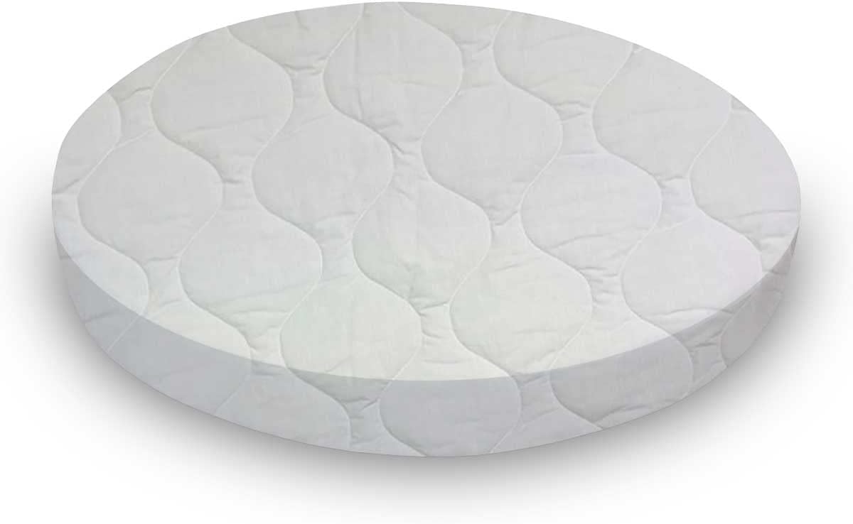 SheetWorld Quilted Fitted Round Crib Mattress Pad 42 x 42, Solid White, Made in USA
