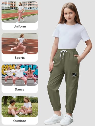 Image of Cromoncent Girls&Womens Cargo Pants Elastic Waist Lightweight Outdoor Jogger Pants, 6 Years - XX-Large