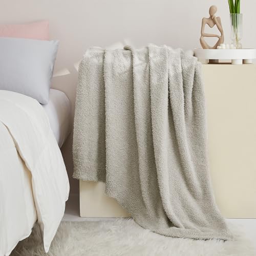 Image of CYMULA Super Soft Knit Throw Blanket Twin Size Light Grey-Lightweight Plush Fuzzy Fluffy Warm Cozy Blankets and Throws for Sofa Bed All Season Use, 60x80 inches