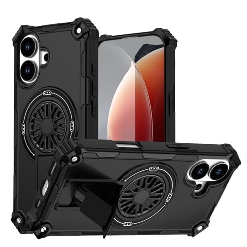 Image of Hupshy iPhone 16 Back Cover with Camera Protection Rings, Kickstand-Matte /Anti, Non-Slip, Camera Glass Protection,Transparent Shockproof Cover for iPhone 16 (Black 4)