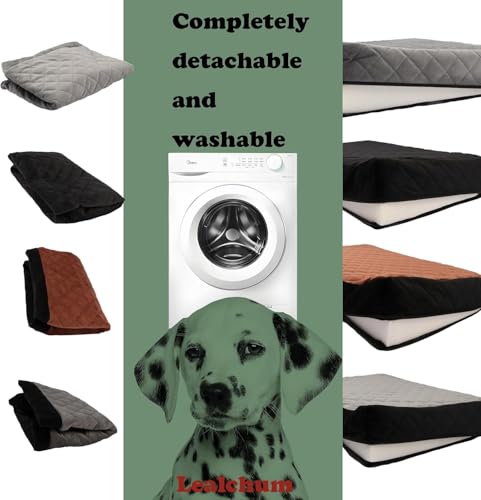 Lealchum Haustier-Autositz für große Hunde, weicher Stoff, Haustier-Reisebett-Füllung, Memory-Schaum, Zwei Sicherheitsleinen zum Anklippen, Autositz für Hunde (Black/Red, Large)