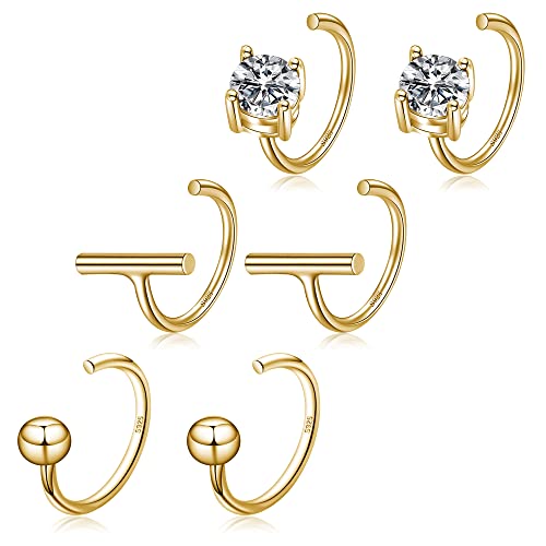 Image of CHIC & ARTSY 925 Sterling Silver Half Hoop Earrings for Women, Small Huggie Hoops Set with Ball Bar Star Moon Cross & Pearl, Lightweight Comfort Fit Everyday & Sleep Earrings