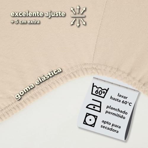Miniatura 3 de Studio Basic Sábana Bajera Ajustable 100x200 Cm Con Goma Elástica Jersey 100 Algodón Peinado Color Crema Oeko-Tex Standard 100 Para Colchones 15 25 Cm, Camas Estándar Y Box Spring