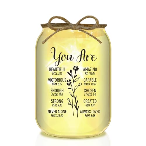 Image of Christian Gifts for Women Mason Jar Night Light Mother's Day Gift Graduation for Her Birthday Emotions and Feelings Religious Men Religious Faith Spiritual Inspirational for Mom