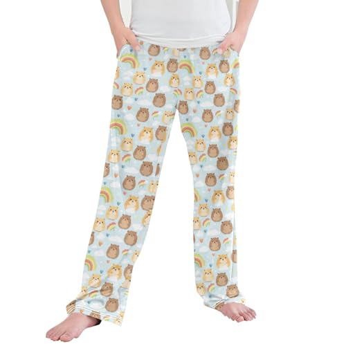 Cute Bear Rainbow Long Pajama Pants Elastic Waist PJ Bottoms with Pockets S A113086