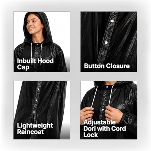 Image of EVA Poncho Raincoat for Men and Women, Lightweight Waterproof with Hood, Adjustable Drawstring, Snap Button Closure, Reusable