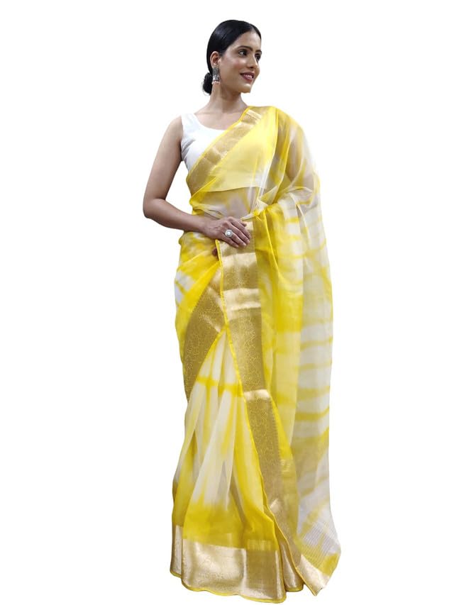 SatraniWomen'S Organza Jacquard Border Saree With Unstitched Blouse Piece