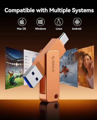 Image of ORICO USB 3.0 Flash Drive 150MB /S Metal Housing Swivel Design Support OTG Function 2 in 1 PenDrive 64GB for USB C and USB A Devices -EB05 OR