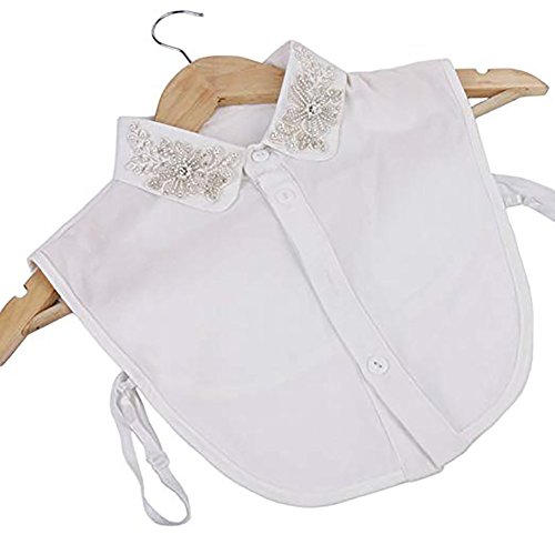 LANGUGU Women's Stylish Detachable Half Shirt Chiffon Blouse False Collar Faux Pearls Fake Collar Dickey Collar (White)