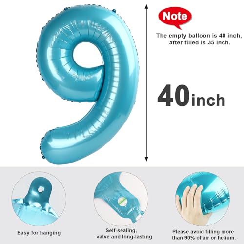 Image of 9 Balloon Numbers Birthday Decorations, 40In Pearl Blue Balloons for Party | Eye-catching Appearance, Perfect Decorative Centerpieces, Convenient Self-sealing Structure, Widely for Various Occasions