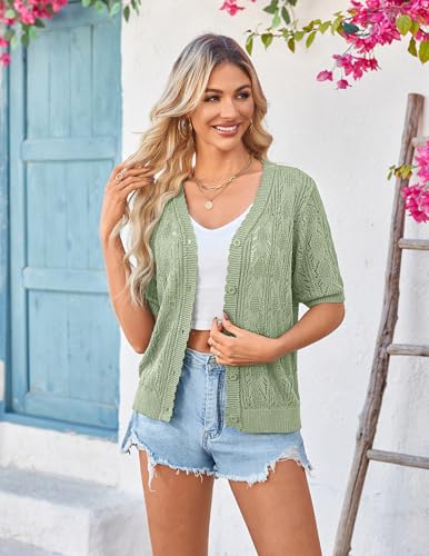 Image of Yekaty Womens 2026 Short Sleeve Crochet Summer Cardigan Cropped Button Sweater Lightweight Shrug for Dress