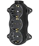 Toma de corriente de montaje en superficie retro - 3 enchufes - 16 A - 250 V - montaje en pared - latón - grueso - negro - aspecto retro - baquelita - ÓPTICA ANTIGUA