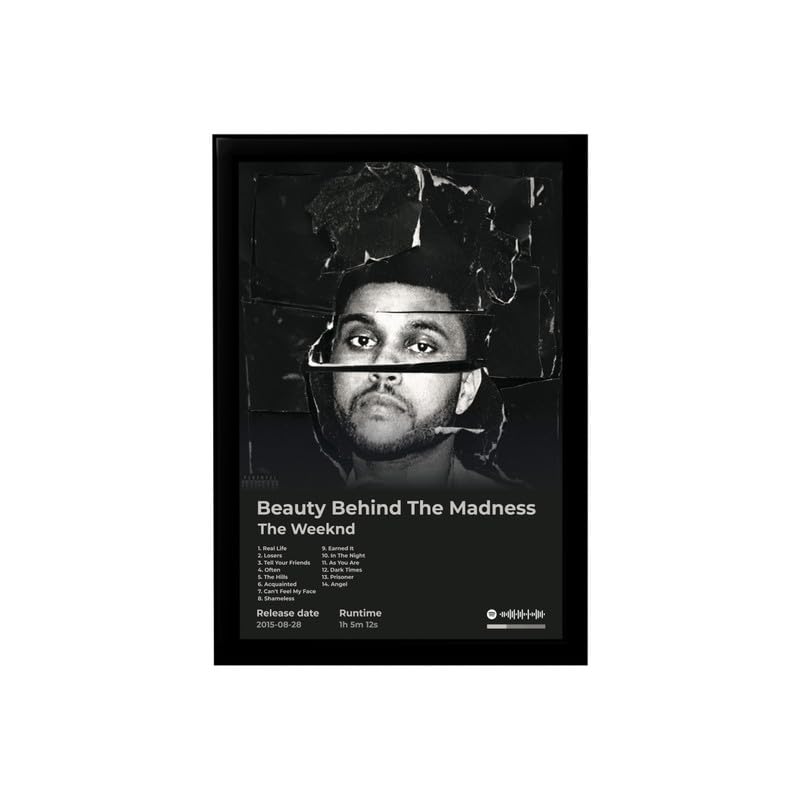 Image of BLINKART The Weekend - Beauty Behind The Madness Wall Photo Frames | Wall Art for Bedroom, Living Room, Studio or Office | Album Cover Print with Spotify Song Link QR Code | Gift for Fans - 8x12 In