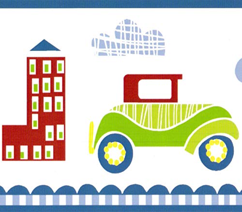 Dundee Deco BRAZBD6361 Tapetenbordüre für Kinder, Rot, Grün, Blau, Gelb, Cartoon-Retro-Autos, Stadtwand-Bordüre, Retro-Design, 4,57 m x 15,24 cm Dundee Deco BRAZBD6361 Tapetenbordüre für Kinder, Rot, Grün, Blau, Gelb, Cartoon-Retro-Autos, Stadtwand-Bordüre, Retro-Design, 4,57 m x 15,24 cm