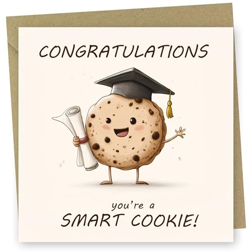 Graduation Card. Smart Cookie Design. Card with Kraft Envelope. 150x150mm when folded. Blank inside. Made in Britain.