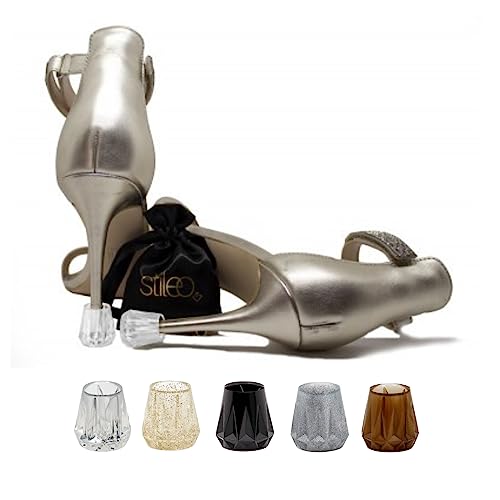 Los Manolitos Stileo un cubretacón adaptable para todas las tallas | Protector de tacón elegante para bodas | Salvatacón antideslizante para césped | Cubretacones con bolsita, 10 pares Dorado