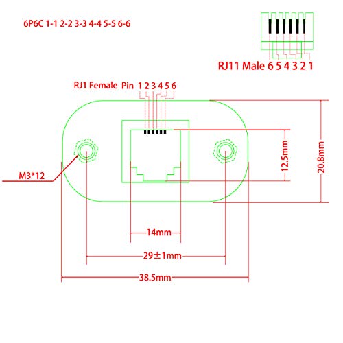 Cable adaptador RJ11/RJ12 6P6C 0.8 pies miniatura 3