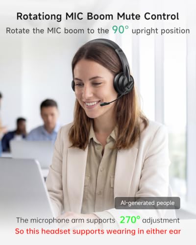 Image of AOC Wireless Headset with Mic for Work, Bluetooth 5.4 Wireless Headset with AI Noise Canceling Mics, USB A /C Dongle, Charging Base & Mic Mute, Wireless Headphones for Laptop, PC (Classic Black)