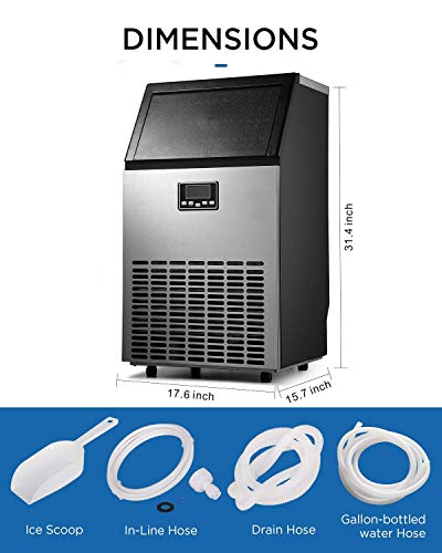 ADT Ice Machine 100LBS/24H Automatic Water inlet Stainless Steel Commercial Ice Maker (100LB-PRO)
