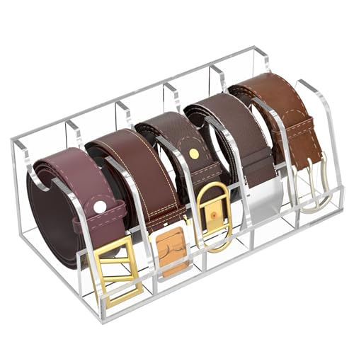 NIUBEE Belt Organizer for Closet,Acrylic Belt Holder Rack for Drawer,5 Grid