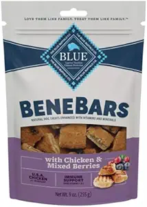 Blue Buffalo BeneBars Immune Support Dog Treats with Vitamins C & E, Made with Natural Ingredients, USA Chicken & Mixed Berries, 9-oz. Bag