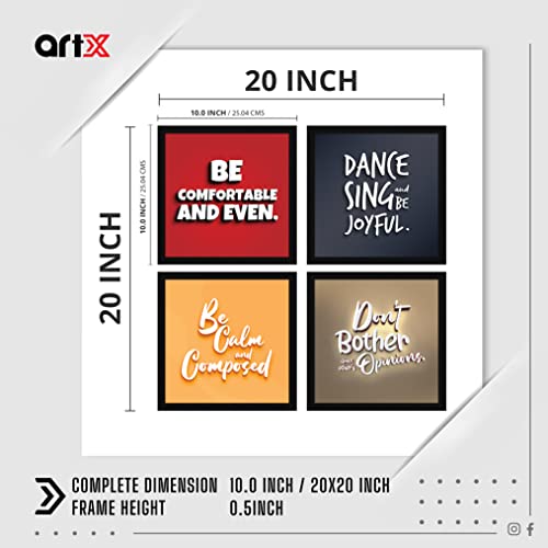 Image of ArtX Paper Motivational Quotes Be Calm Wall Art Painting, Framed Paintings For Home Office Decor 20 X 20 inches (Combined), 10.0 X 10.0 each, Multicolor Posters With Frame, Set of 4