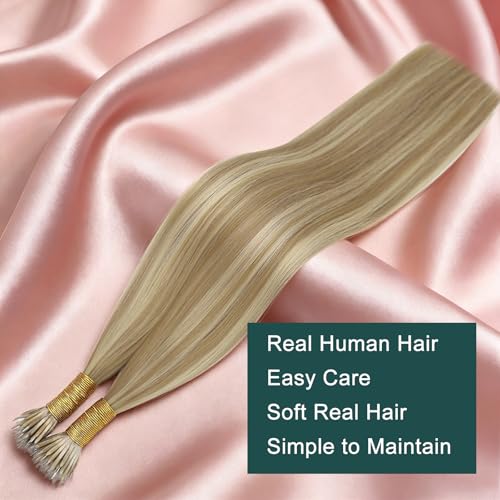 Image of Easyouth Nano Extensions Human Hair, Highlight Blonde with Golden Blonde, 20 Inch 50G 50S, Nano Ring Hair Extension, Add Length and Volume for Women