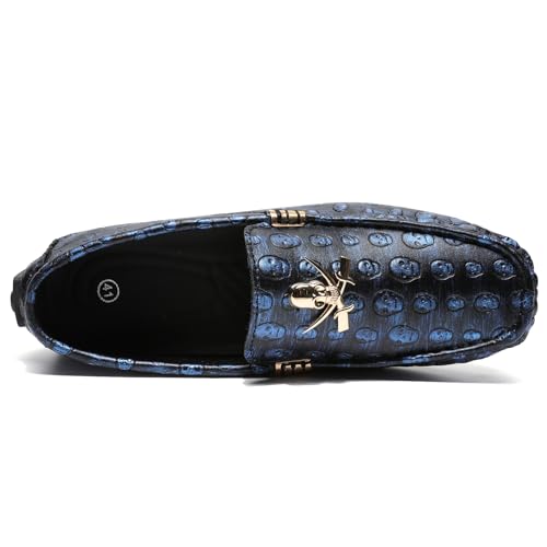 Men's Leather Driving Loafers Slip-on Moccasins with Skull Pattern Metal Buckle Outdoor Walking Penny Casual Shoes3