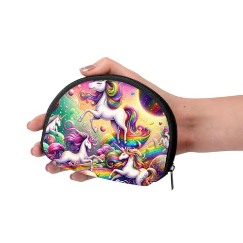 Portable Coin Purse Magical-Horse-Planets-Rainbow Mini Zippered Money Pouch Card Holder3