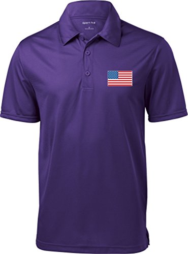 Buy Cool Shirts Mens US Flag (Pocket Print) Textured Polo Shirt (Small, Purple)