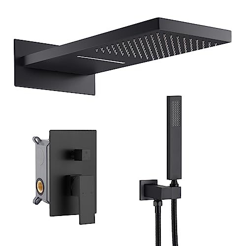 Cascada 9”x22” Luxury Shower system (Wall Mounted) con válvula de un solo mango, 3 funciones (Lluvia, Cascada y ducha de mano) (Bronce frotado en aceite) miniatura 1