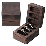 Caja de anillos de madera de nogal con 3 ranuras, caja de anillos de 3 ranuras con terciopelo negro en el interior, rectángulo, soporte sólido para 3 anillos, cajas de anillos de boda con grabado de