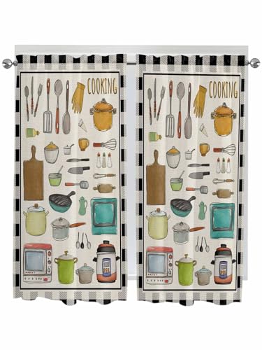 Lsrtoss Living Room Curtains 2 Panel, Kitchenware Cafe Window Treatment,