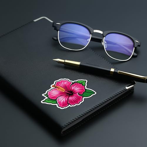 Image of Pink Hibiscus Flower Sticker Tropical Floral Aesthetic Vinyl Decal Waterproof 5 Inch Cute Summer Flower Sticker for Laptop Water Bottle Car Bumper Botanical Gift