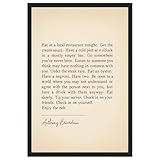 KJMVSEW Black Framed Anthony Bourdain Quote Wall Art Canvas Print Modern Minimalist Typography Poster Trendy Food Travel Inspiration Wall Decor for Kitchen Dining Room Bar Cafe Living Room 8x12inch