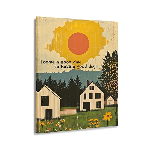 Peinture de chalet rustique et lumière du soleil sur toile murale