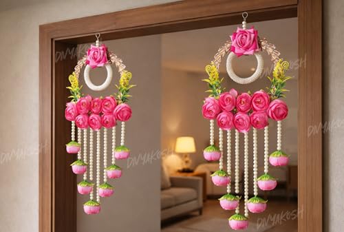 Image of Divyakosh Fabric Wall Hanging for Home Decoration Set of 2, Multicolor Flower Diwali Latkan, Diwali Decoration, Wall Hangings, Door Valance for Wedding, 22 Inch