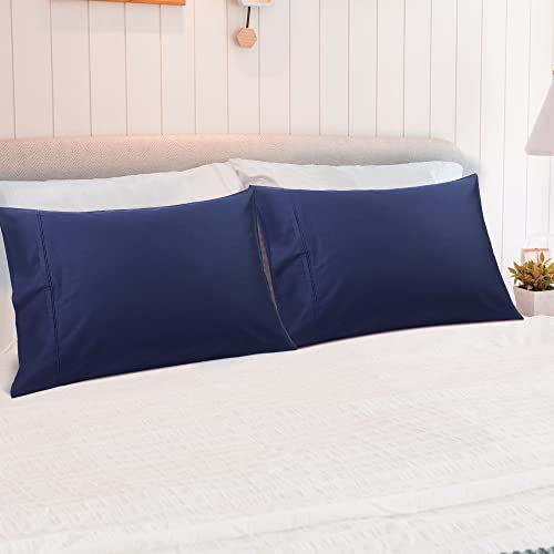 PiccoCasa Pillowcases 2 Pack, Super Soft Cotton Bed Pillow Covers with Envelope Closure, Hotel Bedroom Pillow Sham Navy Blue 50x90cm - Image 4