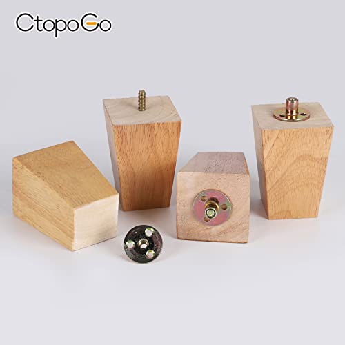Wooden Solid Wood Square Furniture Legs Set Of 4 Mid-Century Modern Sofa Replacement Parts Couch Bed Coffee Chair Desk Table Feet Legs With Pre-Drilled Bolts& Screws& Rubber Pads (4"/ 10Cm, Natural) #TOP1