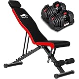 CuteeFox 商品 トレーニングベンチ＋可変式 ダンベル 40kg アジャスタブル 2個セット 5~40KG 17段階調節 3秒で重量調整 クイックダンベル 収納便利 筋トレ Z-H (赤)