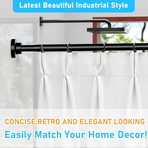Image of MEXAU Black Tension Curtain Rod 40-78 Inch Long Tension Rod 1.26 inch Spring Tension Curtain Rod Adjustable Curtain Rods No Drilling Tension Shower Rod Curtain Tension Rod for Bathroom Windows Doorways
