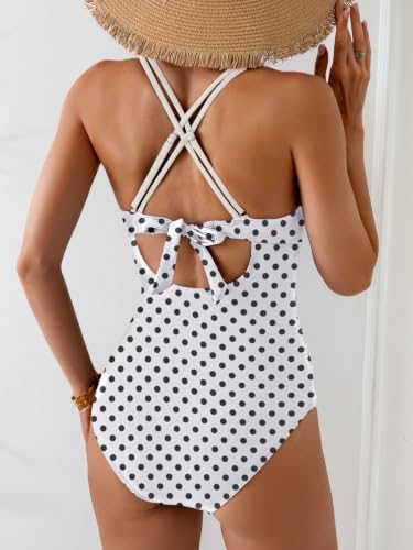 Image of Aidonger Women's One Piece Color Block Swimsuit Tummy Control Slimming Bathing Suit V Neck Cutout High Waisted Swimwear