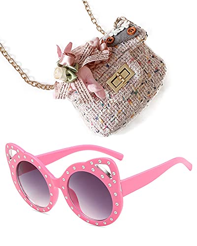 Deerhobbes Design your own Kids Girls' fashion Mini Handbags girl handbag flower bunny tweed Princess Purses girls sunglasses (Pink)