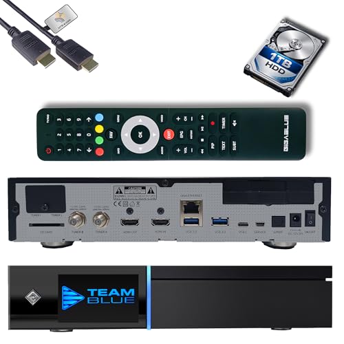 GigaBlue UHD Quad 4K Pro 2X FBC DVB-S2 Twin Sat Receiver mit Dual Core CPU, E2 Linux OS, 4GB RAM, 8GB eMMC, Bluetooth 5.4, H.265, 1200Mbit WLAN, 3X USB 3.0, HTS e-com HDMI-Kabel + 1TB HDD