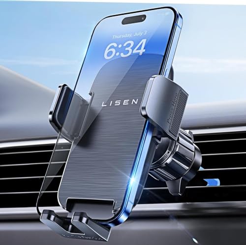 LISEN Car Phone Mount, Phone Holders for Your Car [Thick Cases Friendly] Car Vent Phone Holder & Metal Hook Truck Jeep Accessories for iPhone 17 Air Pro Samsung Google and All 4-7'' Phone