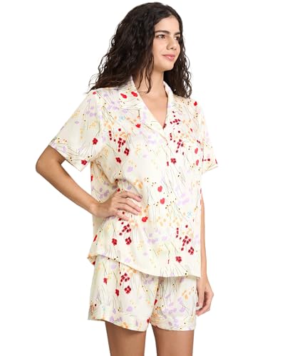 Image of YiNi LuLu Womens Silk Satin Shorts Pajamas Set Button Down 2 Piece Pjs Short Sleeve Oversized Sleepwear with Pockets