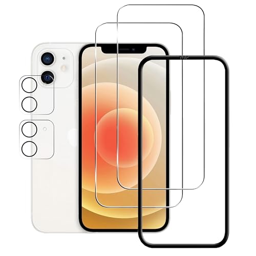 Mankera ガラスフィルム iPhone 12 用 2枚入りスクリーン保護フィルム＋2枚入りカメラレンズ保護フィルム 取り付けガイド枠付き 高透過率 センサー保護 ケース対応型強化ガラスフィルムの商品画像（Amazon）