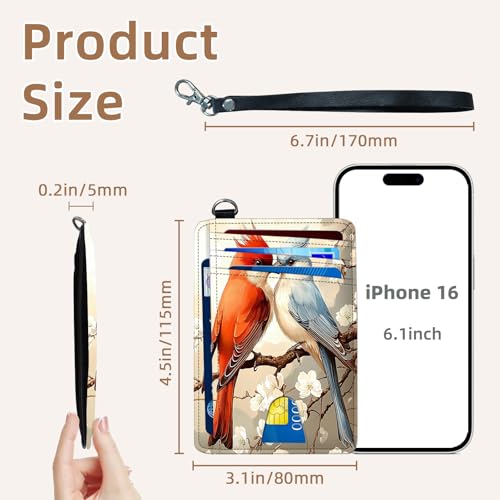 Credit Holder Slim Wallet, PU Leather RFID Blocking, Women & Men Front Pocket Small Card Holder, Credit Card Wallet with Wristlet, Convenient Travel Business, Two Birds2