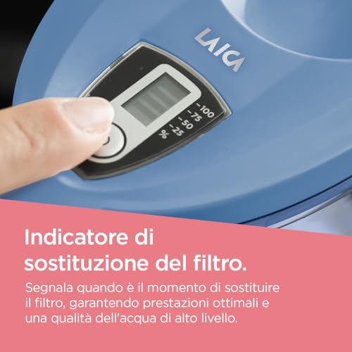 LAICA Stream Line Caraffa Filtrante - 2,3L - Blu - Timer Digitale - 13 Filtri bi-flux Inclusi, Preserva i Sali Minerali Utili all'Organismo e Riduce Cloro e Metalli Pesanti - Made in Italy - Immagine 5