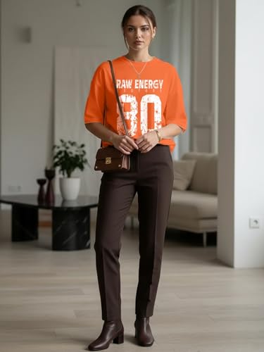 Image of LEOTUDE Women Cottonblend Drop Shoulder Oversized Round Neck Half Sleeve